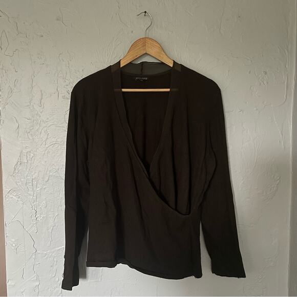 Anne Klein Chocolate Brown Soft Wrap Sweater with Tulle Trim size 2X Balletcore - Picture 1 of 5